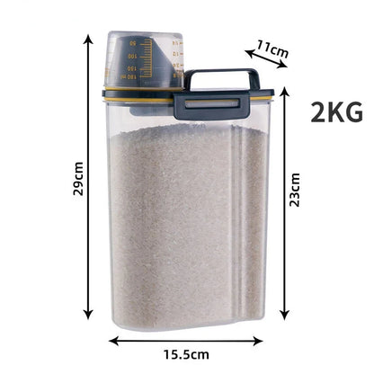 1.5kg/2kg Dog Cat Food Pail Plastic Storage Tank with Measuring Cup Container