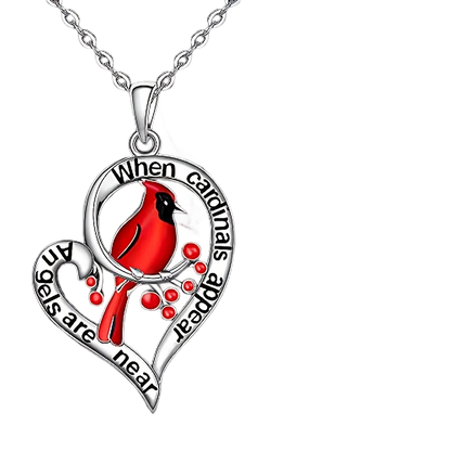Heart Shaped Cardinal Pendant Necklace