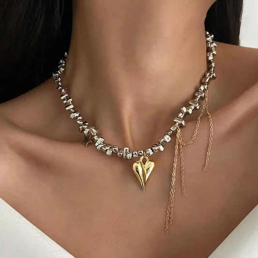 Vintage Heart Pendant Beaded Choker Necklace