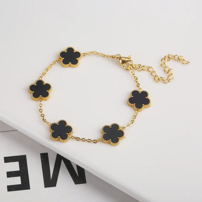 Gold Plated Five Leaf Flower Adjustable Bracelet