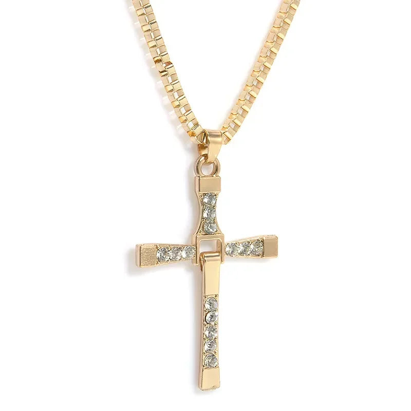 Crystal Cross Pendant Necklace for Men