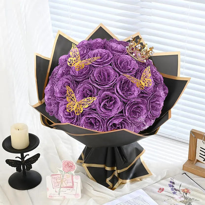 24-Piece Artificial Roses with Golden Butterflies - DIY Home and Wedding Decoration