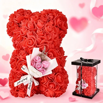 25cm Artificial Rose Bear with Gift Box