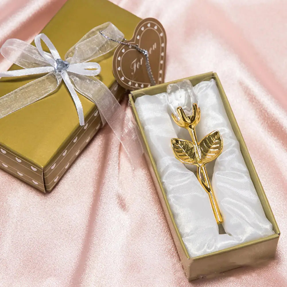 Crystal Glass Rose with Silver or Gold Rod - Romantic Gift