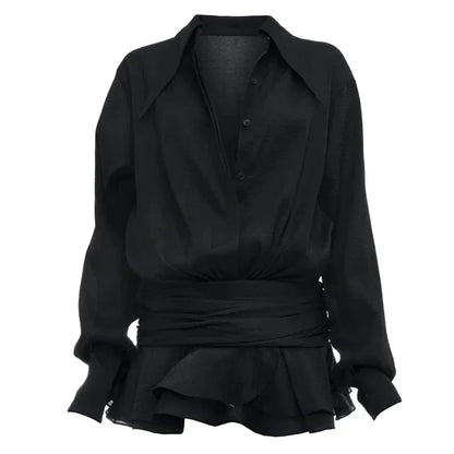 Shirt Lose Long Sleeve Frill Micro Mini Dress