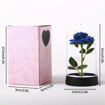 Eternal Rose in Glass Dome with LED Light - Romantic Gift for Valentine's Day, Christmas, or Birthday