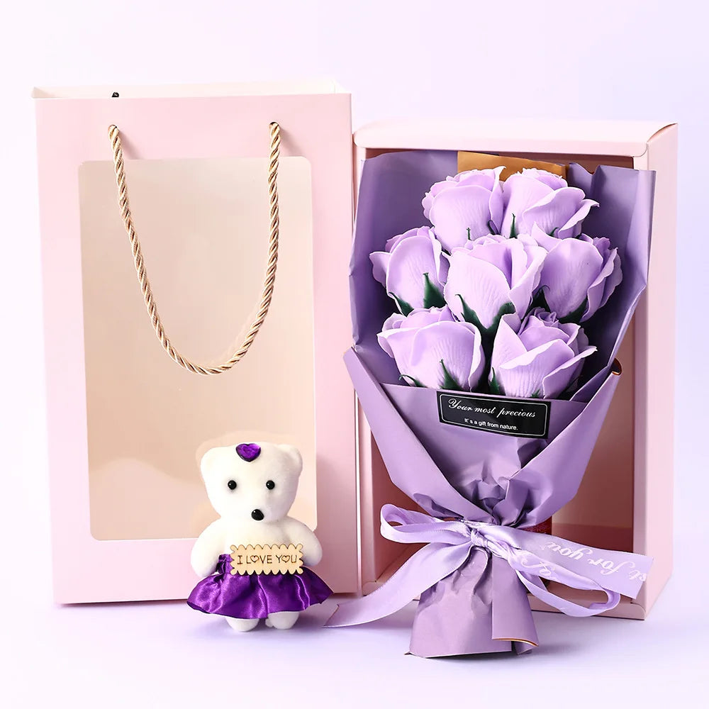 Soap Rose Bouquet with Teddy Bear Gift Box
