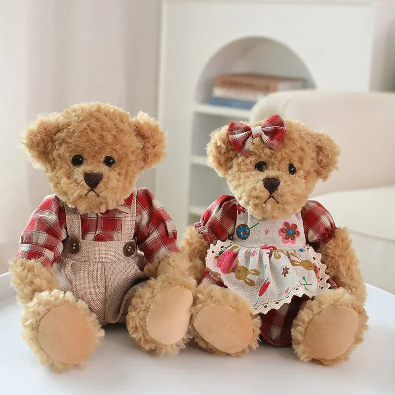 Couple Teddy Bear Plush Set Dressed Soft Dolls 26cm