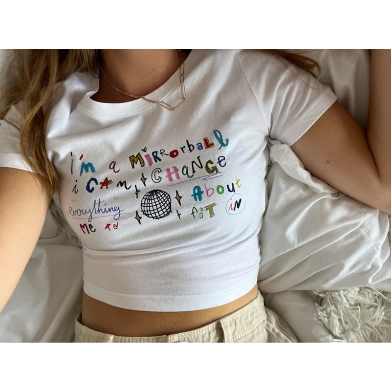 Letter Graphic Print Crop Top