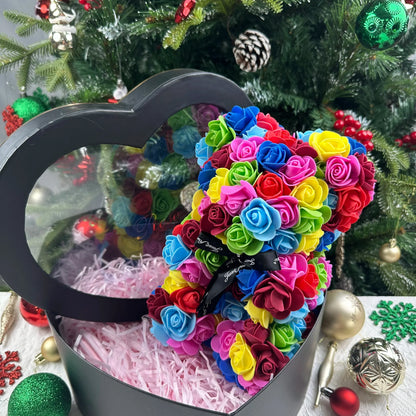 Artificial Rose Teddy Bear 25cm Romantic Floral Gift with Gift Box
