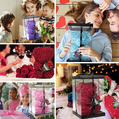 Eternal Rose Teddy Bear Artificial Floral Gift 25cm