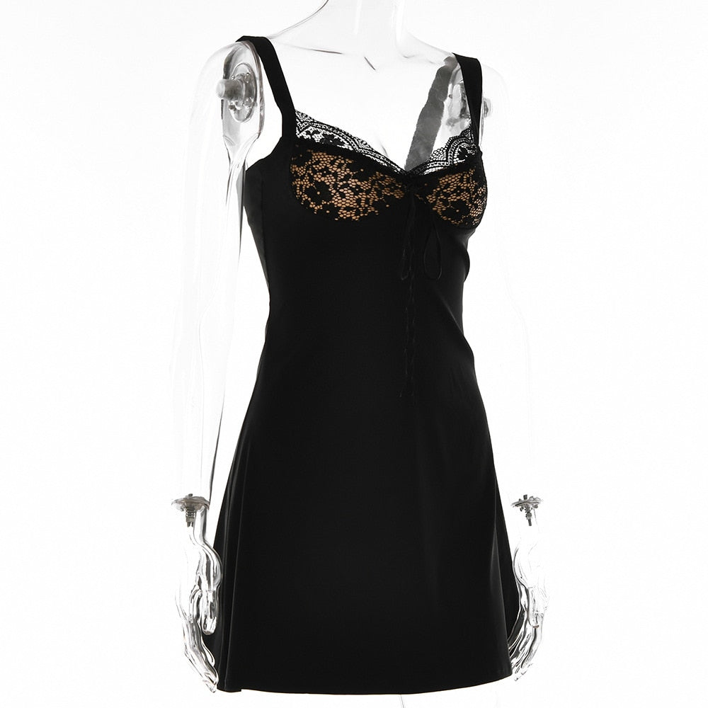 Lace Cupped Satin Mini Dress
