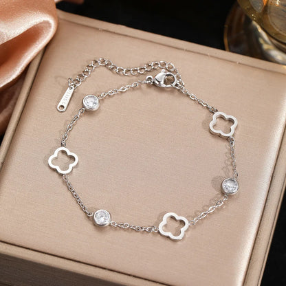 Four Leaf Clover Zircon Stainless Steel Bracelet