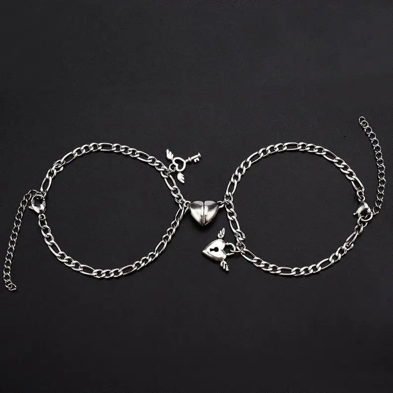 Magnetic Heart Couple Bracelet Set in Stainless Steel