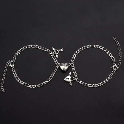 Magnetic Heart Couple Bracelet Set in Stainless Steel