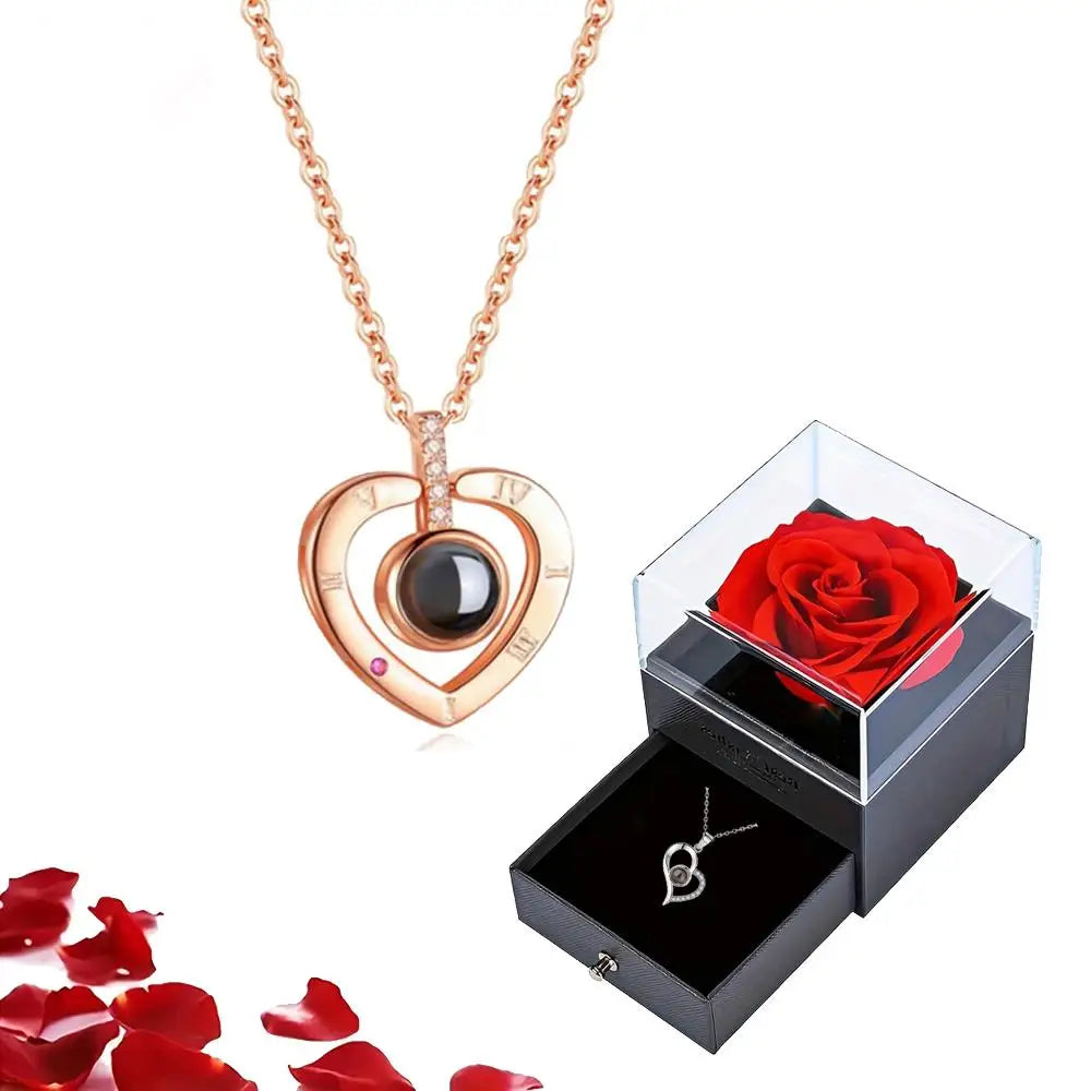 Heart Projection Necklace with I Love You in 100 Languages