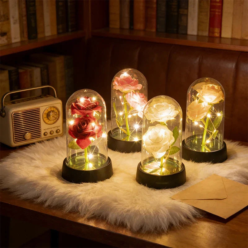 Glowing Galaxy Eternal Double Rose with LED Lights Romantic Gift for Valentine's Day and Wedding