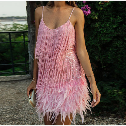 Layered Sequin Fringe Mini Dress