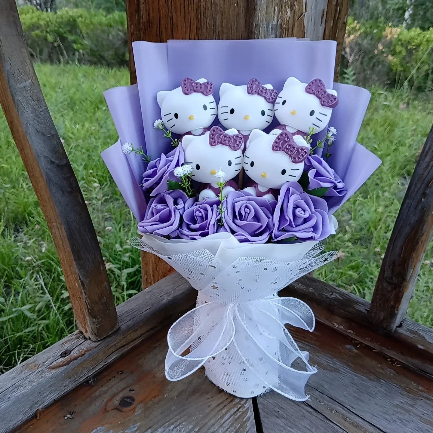 Cute Cat Plush Bouquet with Rose