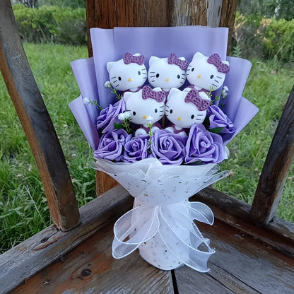 Cute Cat Plush Bouquet with Rose