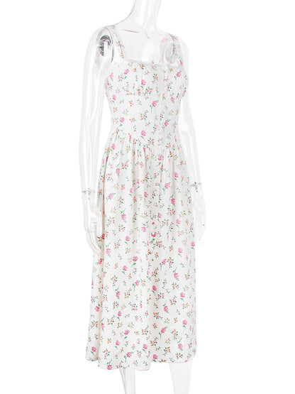 Strappy Corset Flowy Midi Dress With Pocket