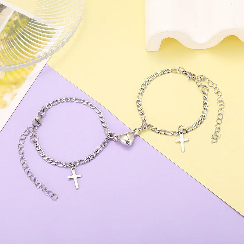 Magnetic Heart Couple Bracelet Set in Stainless Steel