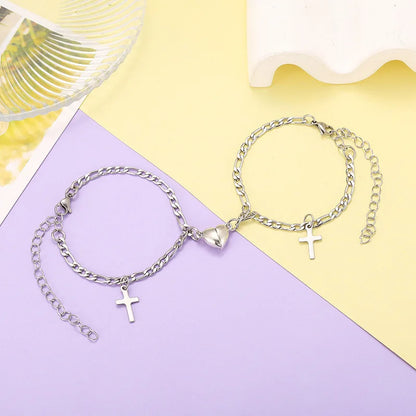 Magnetic Heart Couple Bracelet Set in Stainless Steel