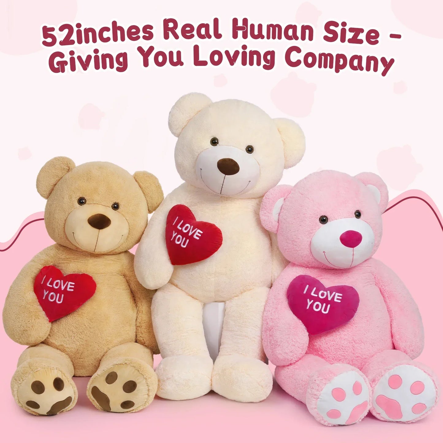 Giant Pink Teddy Bear With Red Heart 4.3ft