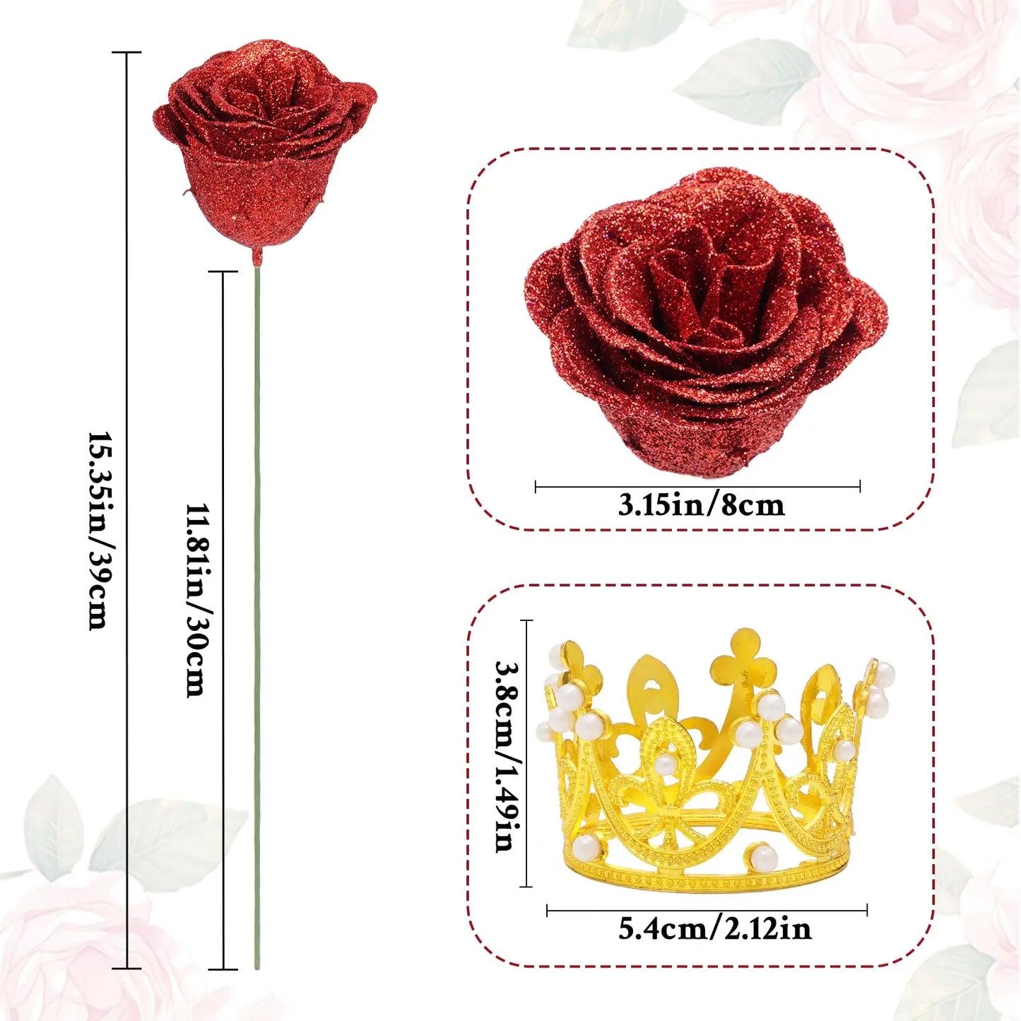 Glitter Artificial Rose Bouquet 24PCS for Wedding Decor