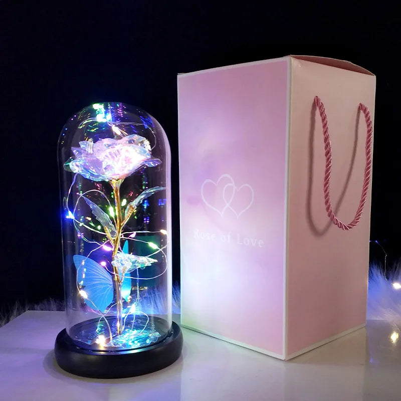 Red LED Rose in Glass Dome - Romantic Gift for Her