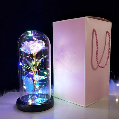 Red LED Rose in Glass Dome - Romantic Gift for Her