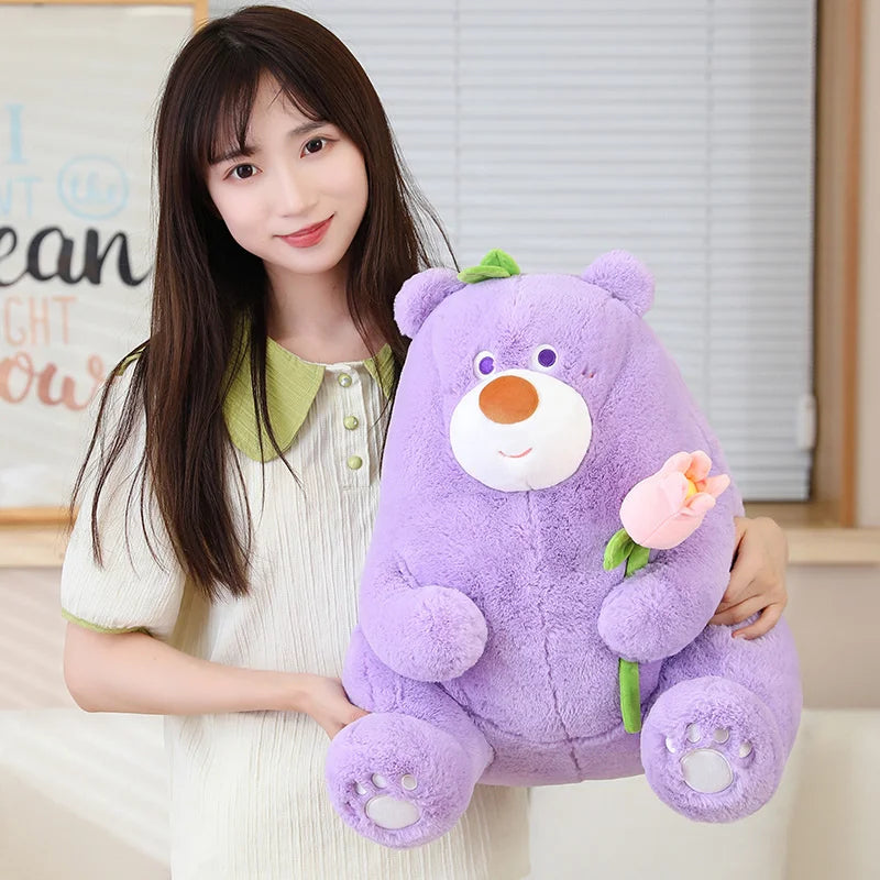 Kawaii Fat Bear Plush Toy Teddy Bear with Rose