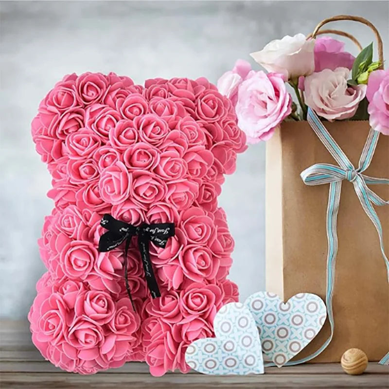 Rose Flower Teddy Bear 25cm Romantic Gift with Box