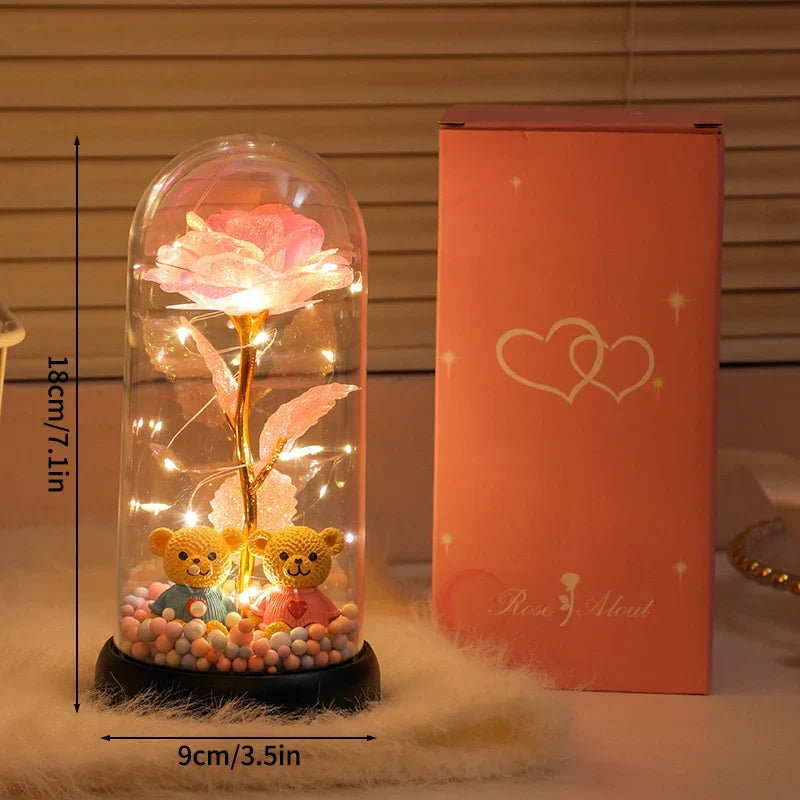 Glowing Galaxy Eternal Double Rose with LED Lights Romantic Gift for Valentine's Day and Wedding