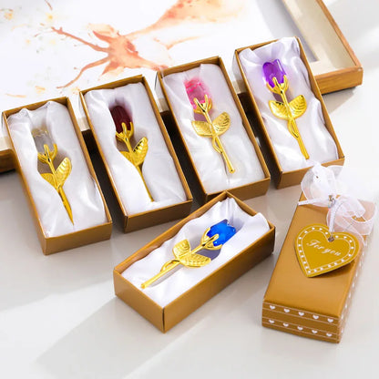 Crystal Glass Rose with Silver or Gold Rod - Romantic Gift