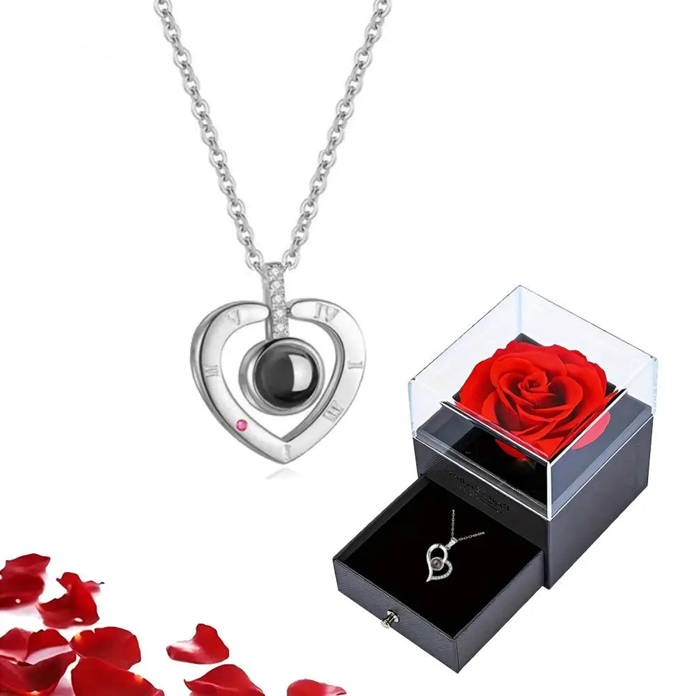 Heart Projection Necklace with I Love You in 100 Languages