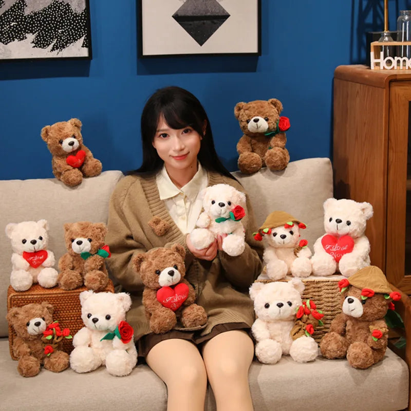Sitting Bear Plush Toy with Heart Gift for Her
