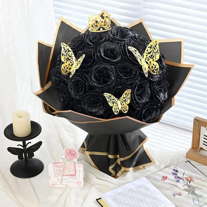 24-Piece Artificial Roses with Golden Butterflies - DIY Home and Wedding Decoration