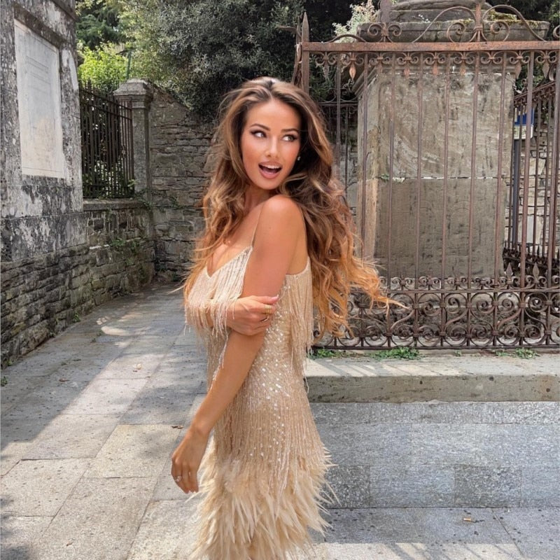 Layered Sequin Fringe Mini Dress