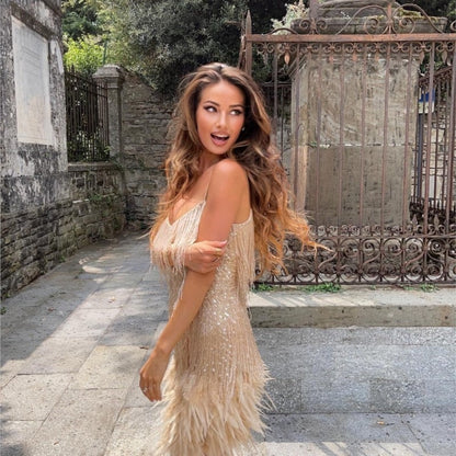Layered Sequin Fringe Mini Dress