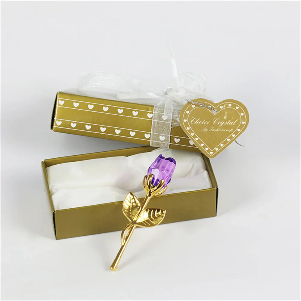 Crystal Glass Rose with Silver or Gold Rod - Romantic Gift