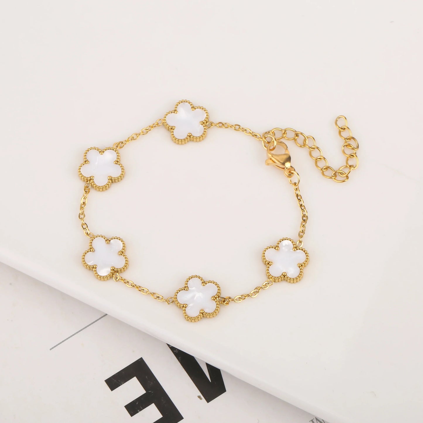 Gold Plated Five Leaf Flower Adjustable Bracelet