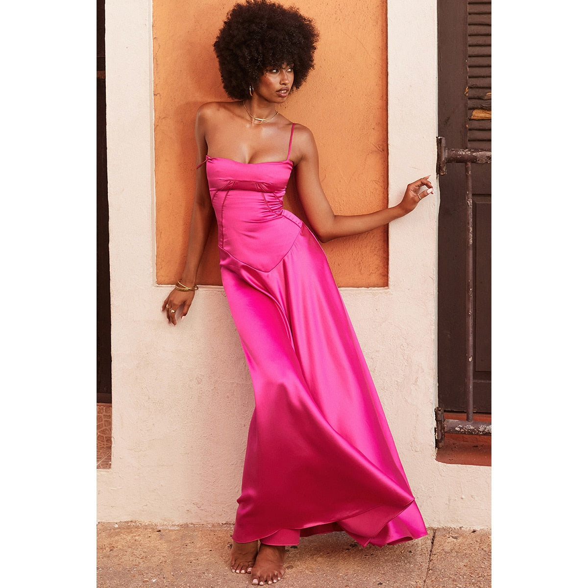 Satin Back Tie-Up Maxi Dress