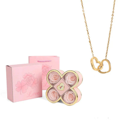 4-Leaf Clover Eternal Rose Jewelry Box with Necklace Gift