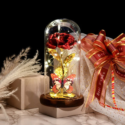 Red LED Rose in Glass Dome - Romantic Gift for Her
