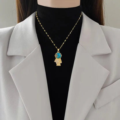 Titanium Steel Star Pendant Necklace in Gold Tone