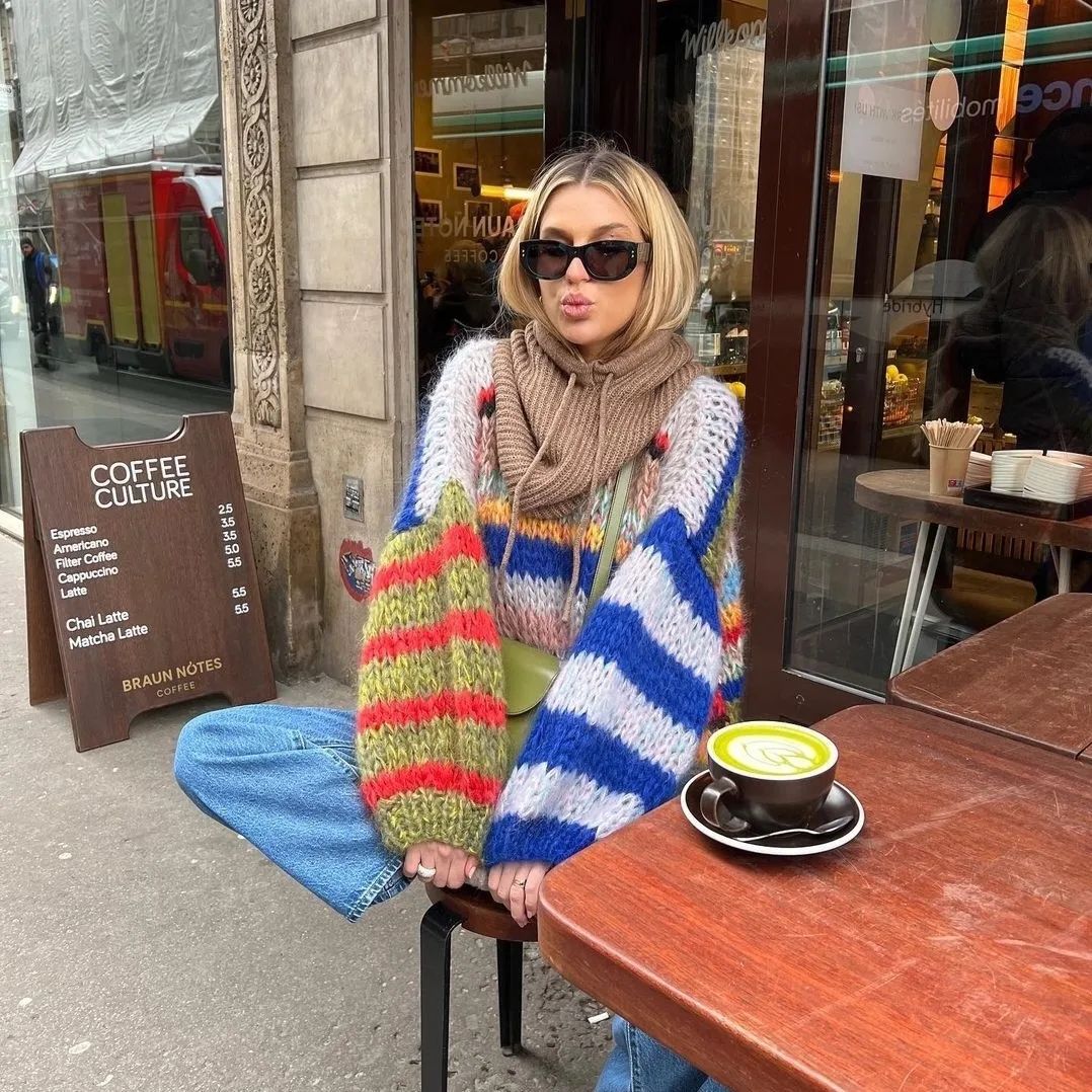 Striped Fuzzy Knit Sweater