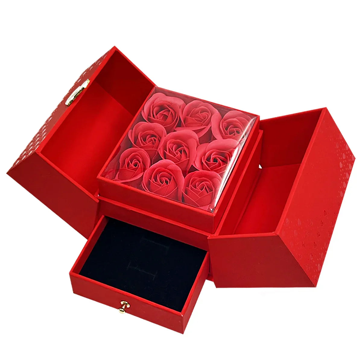Heart-Shaped Pendant Necklace with Red Rose Gift Box