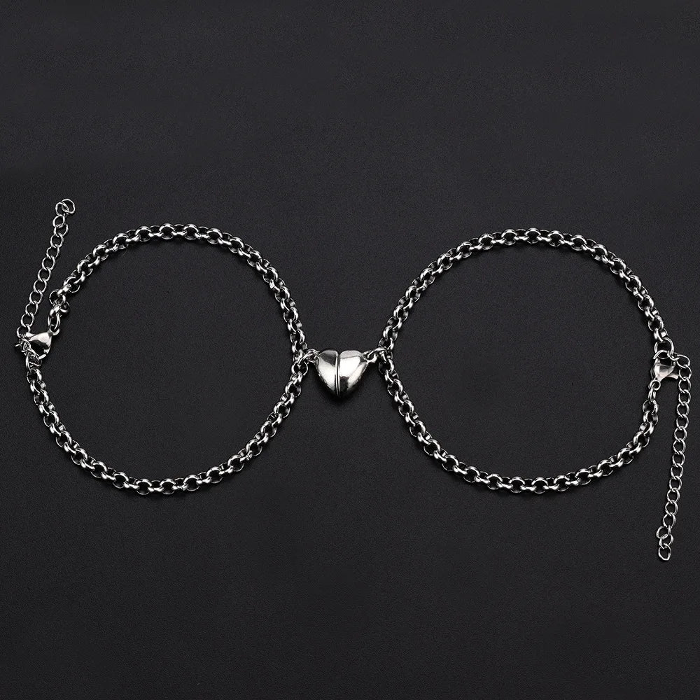 Magnetic Heart Couple Bracelet Set in Stainless Steel