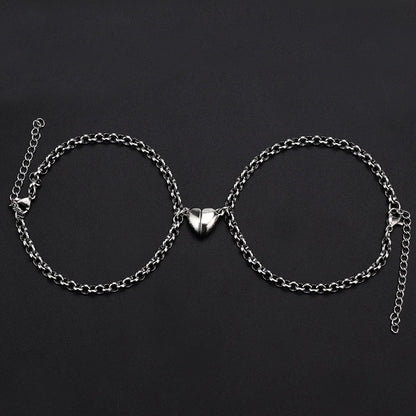Magnetic Heart Couple Bracelet Set in Stainless Steel
